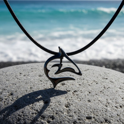 Shark Necklace – "Frenzy" - Jet Black Finish on black cord - Big Blue