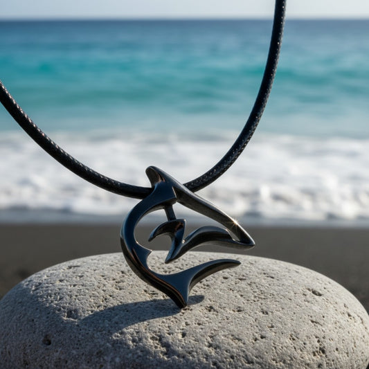 Shark Necklace – "Frenzy" - Jet Black Finish on black cord