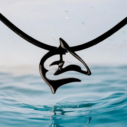 Shark Necklaces for Men and Women - Black Shark Pendant, Jet Black Shark Necklace, Hematite Finish Necklace, Gifts for Shark Lovers, Scuba Diving Gifts - Big Blue