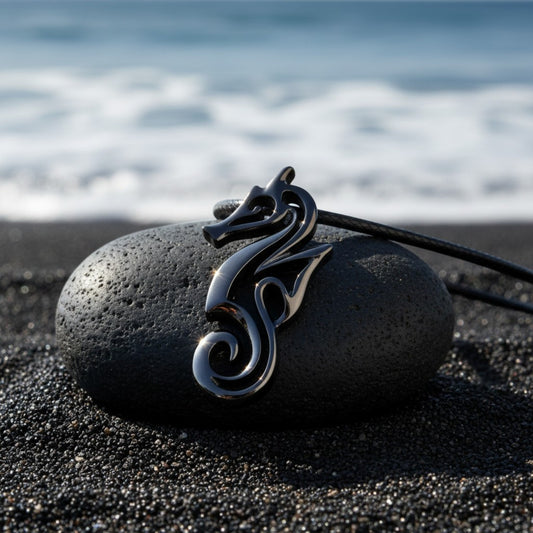 Seahorse Pendant Necklace – "Polo" - Jet Black Finish