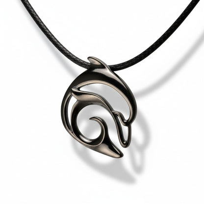 Dolphin Pendant Necklace – "Flipper" - Jet Black Finish on Black Cord - Big Blue