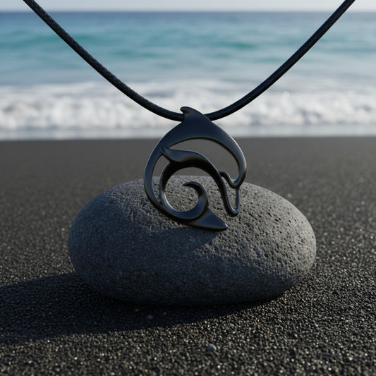 Dolphin Pendant Necklace – "Flipper" - Jet Black Finish on Black Cord