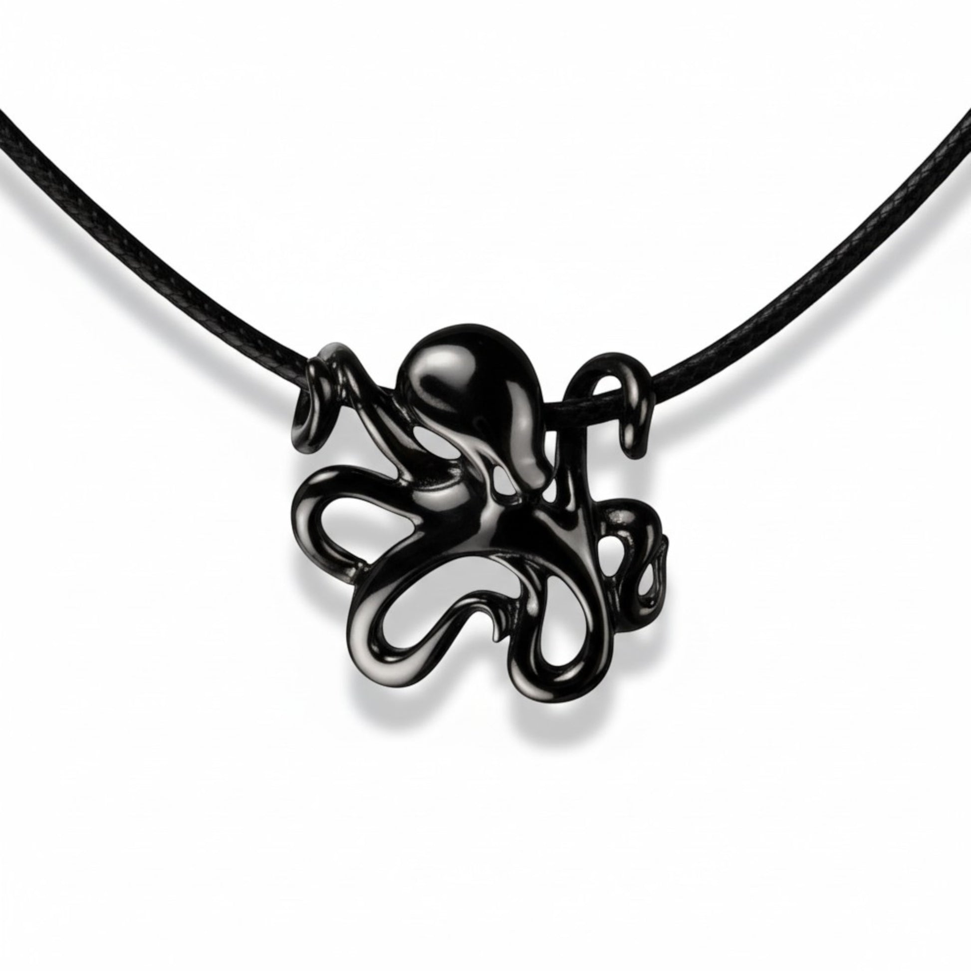 Octopus Pendant Necklace – "Leggs" - Jet Black Finish - Big Blue