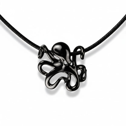 Octopus Pendant Necklace – "Leggs" - Jet Black Finish - Big Blue