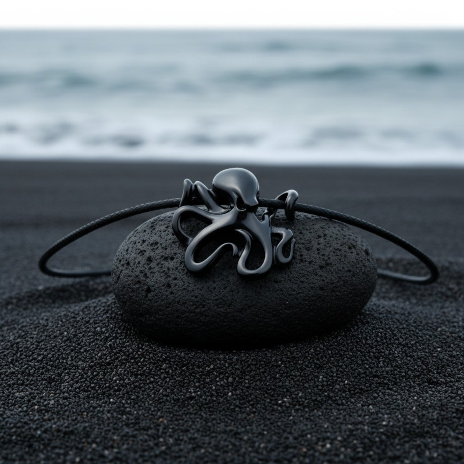 Octopus Pendant Necklace – "Leggs" - Jet Black Finish - Big Blue