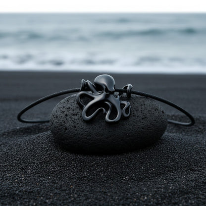 Octopus Pendant Necklace – "Leggs" - Jet Black Finish - Big Blue