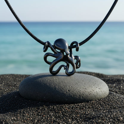 Octopus Pendant Necklace – "Leggs" - Jet Black Finish - Big Blue