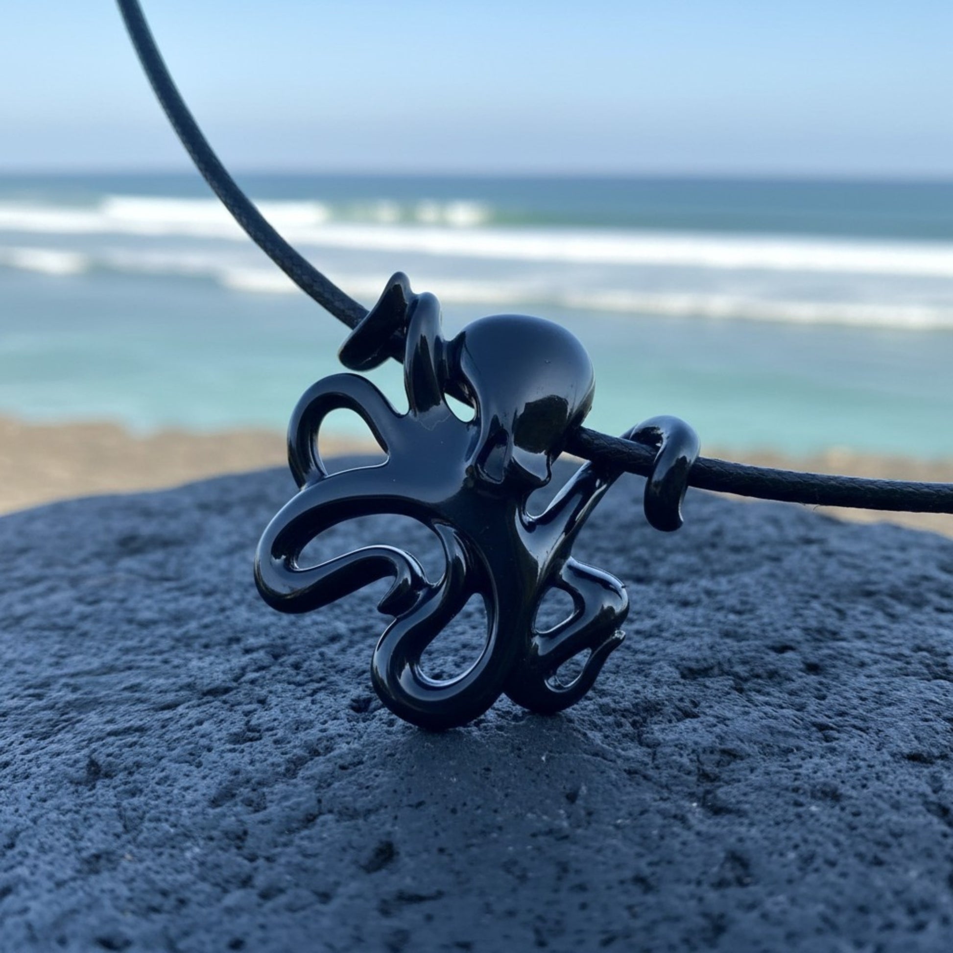 Octopus Pendant Necklace – "Leggs" - Jet Black Finish - Big Blue