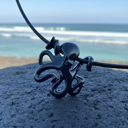 Octopus Pendant Necklace – "Leggs" - Jet Black Finish - Big Blue