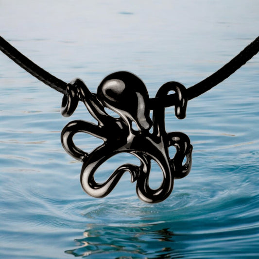 Octopus Necklace for Women and Men- Octopus Necklace Black, Black Octopus Jewelry, Gifts for Octopus Lovers, Sea Life Jewelry, Black Octopus Charm - Big Blue