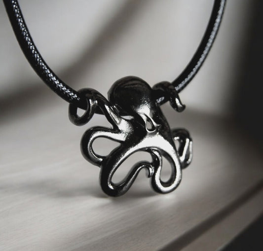 Octopus Necklace for Women and Men- Octopus Necklace Black, Black Octopus Jewelry, Gifts for Octopus Lovers, Sea Life Jewelry, Black Octopus Charm - Big Blue