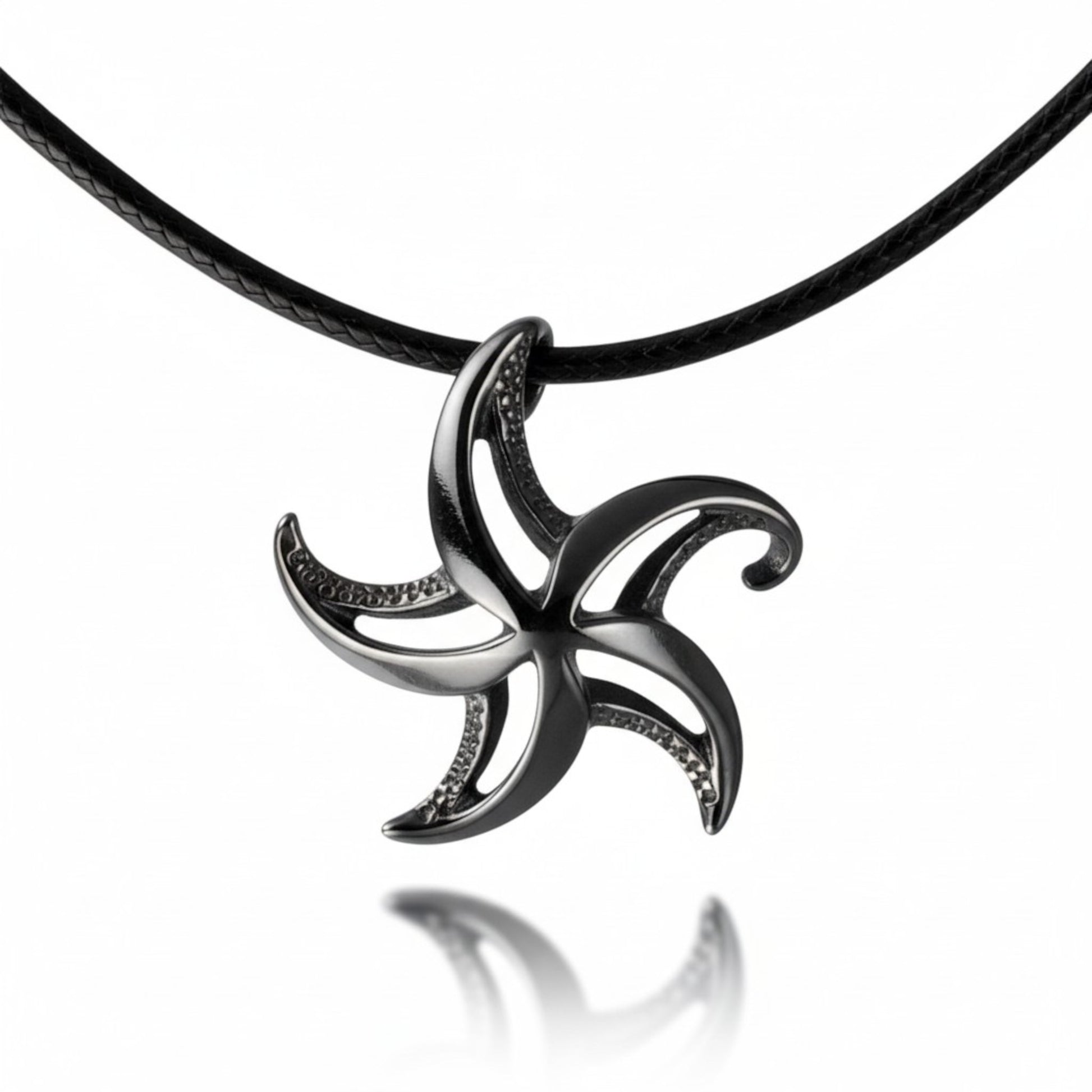 Starfish Necklace - "Starry" - Jet Black Finish on Cord - Big Blue