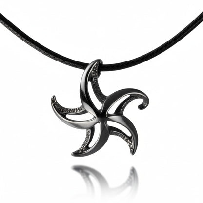 Starfish Necklace - "Starry" - Jet Black Finish on Cord - Big Blue
