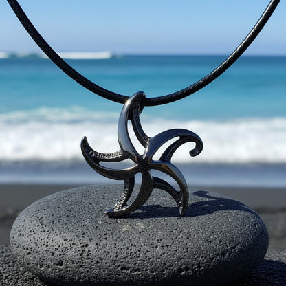 Starfish Necklace - "Starry" - Jet Black Finish on Cord - Big Blue