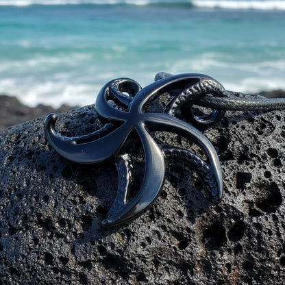 Starfish Necklace - "Starry" - Jet Black Finish on Cord - Big Blue