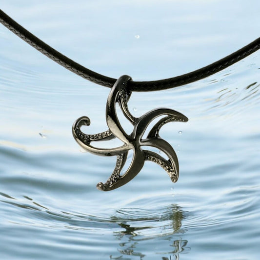 Starfish Necklace for Women Black- Sea Star Pendant Jet Black, Starfish Necklace Charm Hematite Like Finish, Beachy Necklaces, Starfish Black Necklace - Big Blue