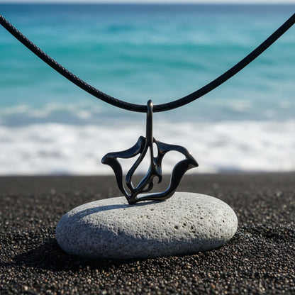 Stingray Pendant Necklace – "Ray" - Jet Black Finish - Big Blue