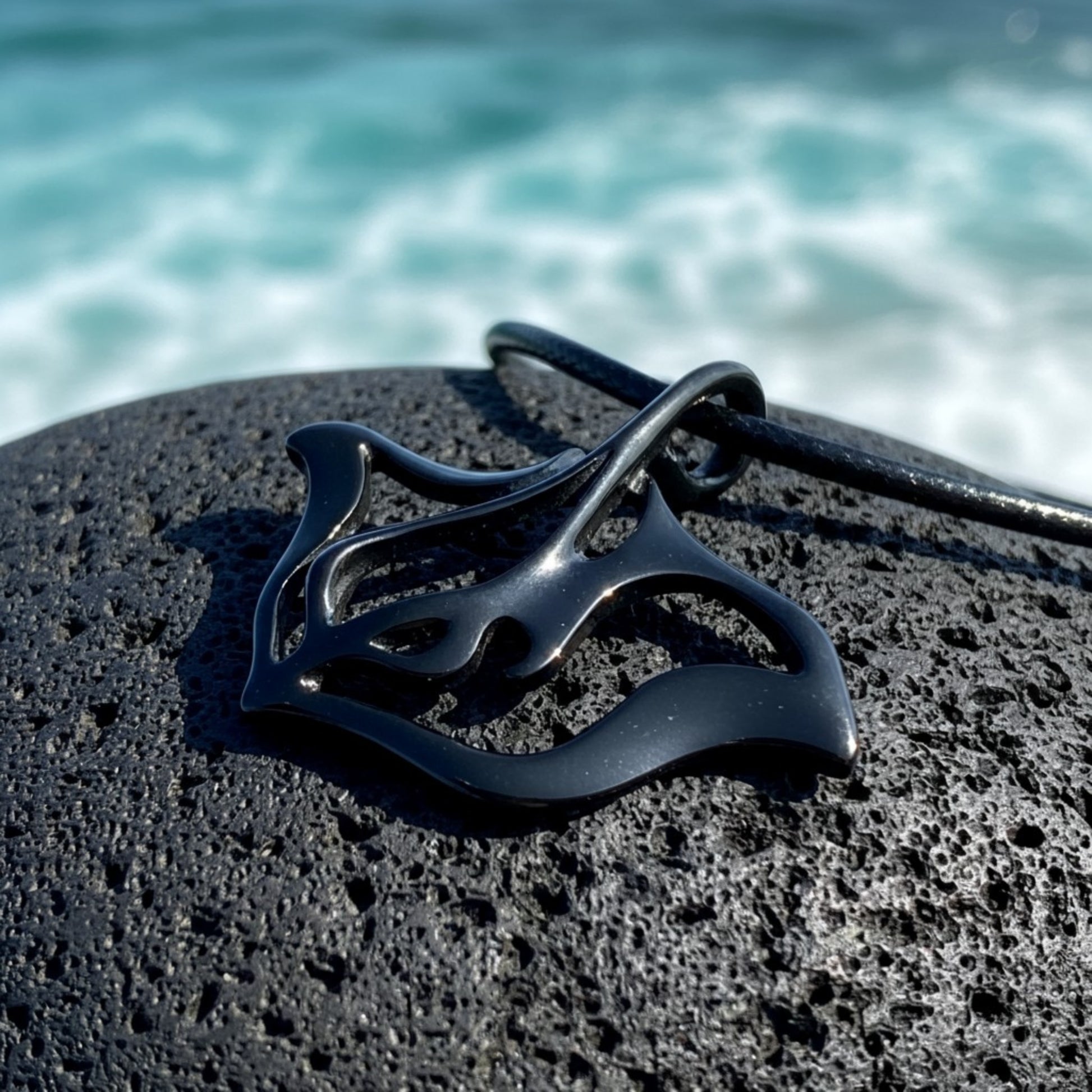 Stingray Pendant Necklace – "Ray" - Jet Black Finish - Big Blue