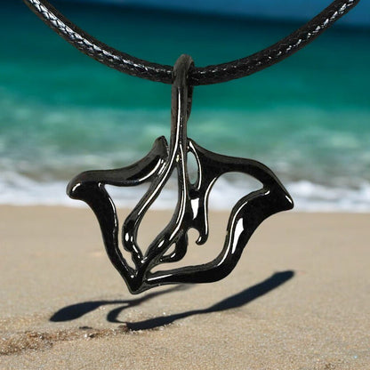 Black Stingray Necklace for Men and Women - Manta Ray Gift for Women and Men, Stingray Necklace Jet Black, Gifts for Divers, Hematite Look Jewelry - Big Blue