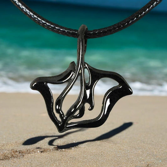 Black Stingray Necklace for Men and Women - Manta Ray Gift for Women and Men, Stingray Necklace Jet Black, Gifts for Divers, Hematite Look Jewelry - Big Blue