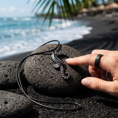 Seahorse Pendant – Sea Life Collection – Jet Black Finish - Big Blue