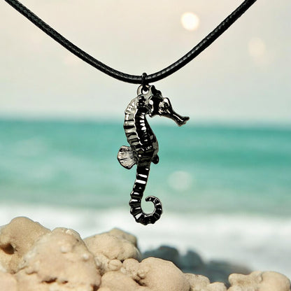 Seahorse Necklace for Women Black - Jet Black Seahorse Jewelry, Gift for Seahorse Lover, Seahorse Charm, Seahorse Pendant Hematite Look - Big Blue