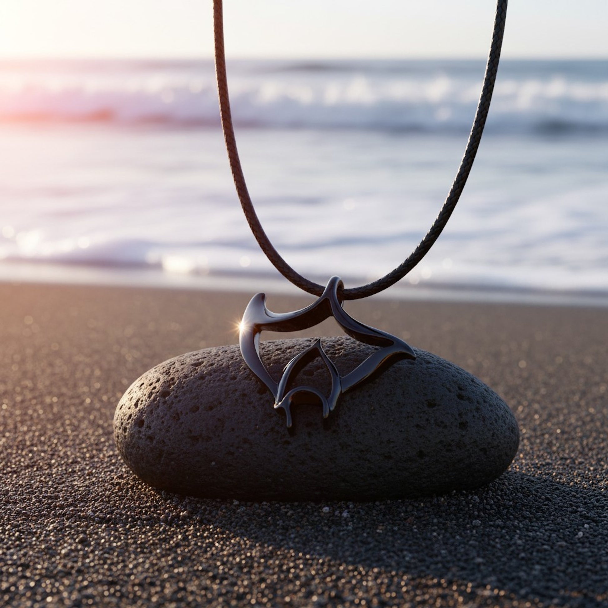 Manta Ray Pendant Necklace – "Big Ray" - Jet Black Finish - Big Blue