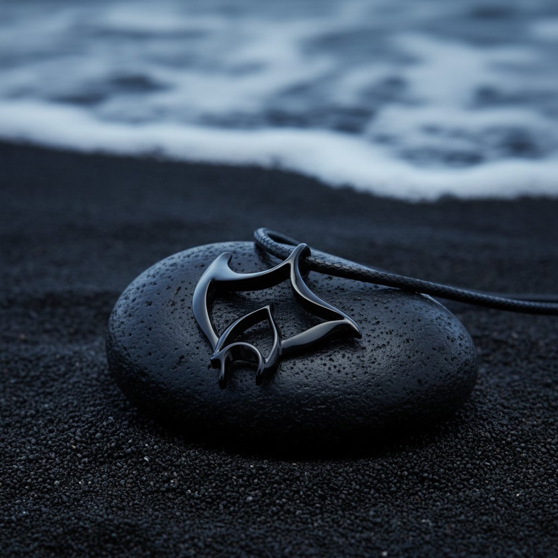 Manta Ray Pendant Necklace – "Big Ray" - Jet Black Finish - Big Blue