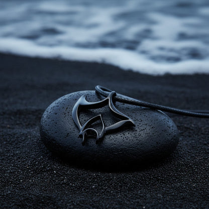 Manta Ray Pendant Necklace – "Big Ray" - Jet Black Finish - Big Blue