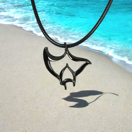 Manta Ray Necklace for Men and Women Black - Manta Ray Gift for Women and Men, Stingray Necklace Jet Black, Gifts for Divers, Black Sea life Jewelry - Big Blue