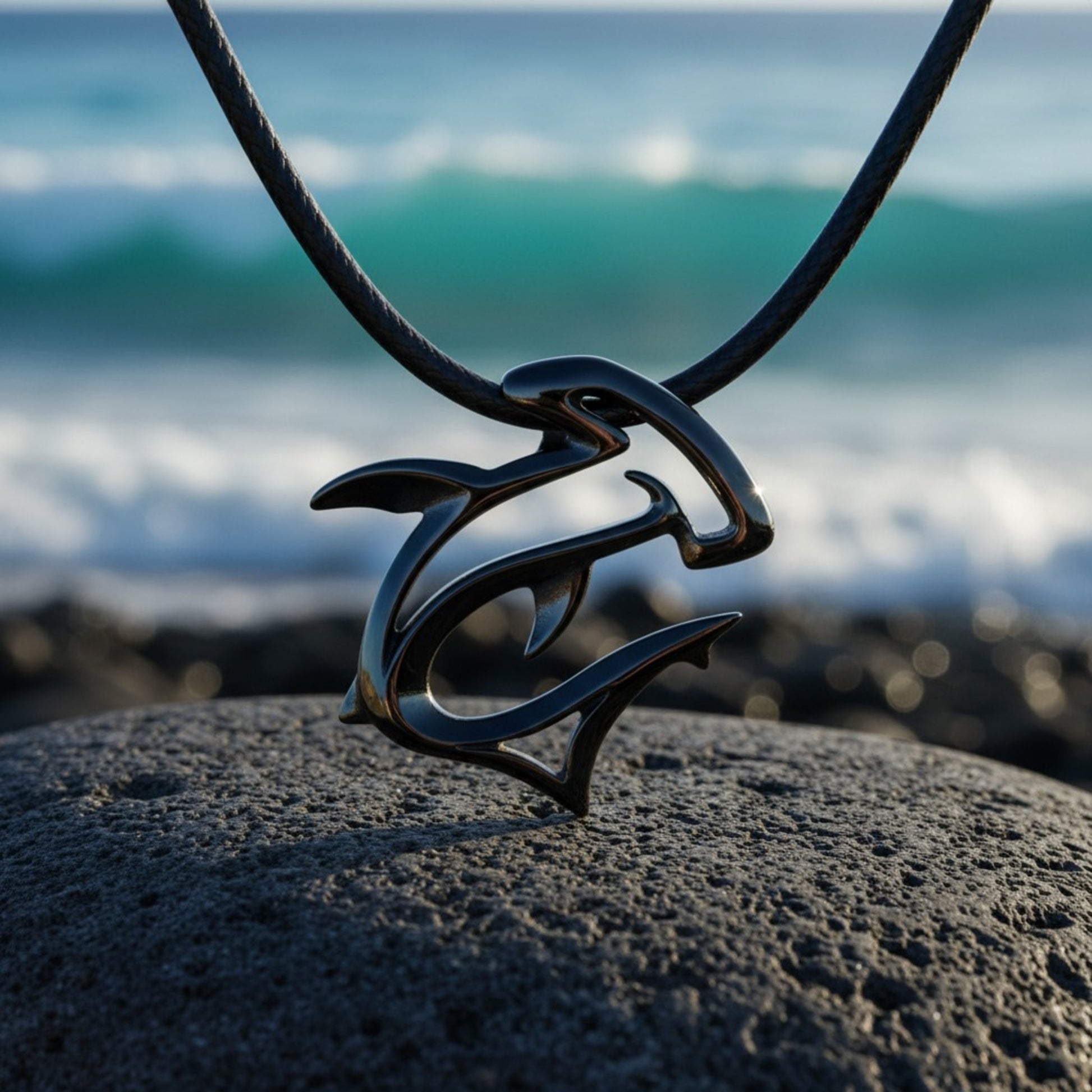 Hammerhead Shark Pendant Necklace – "The Hammer" - Jet Black Finish - Big Blue