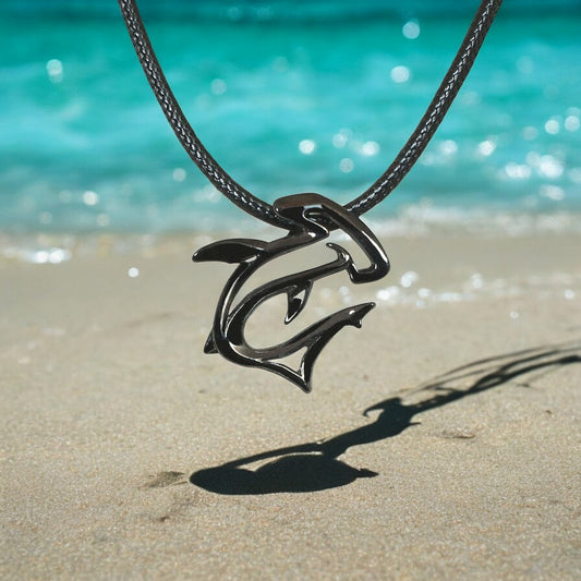 Shark Necklaces for Men and Women - Black Shark Pendant, Jet Black Shark Necklace, Hematite Like Finish Necklaces, Gifts for Shark Lovers, Scuba Diving Gifts - Big Blue