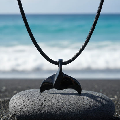 Whale Tail Fluke Necklace – Sealife Collection - Jet Black Finish - Big Blue