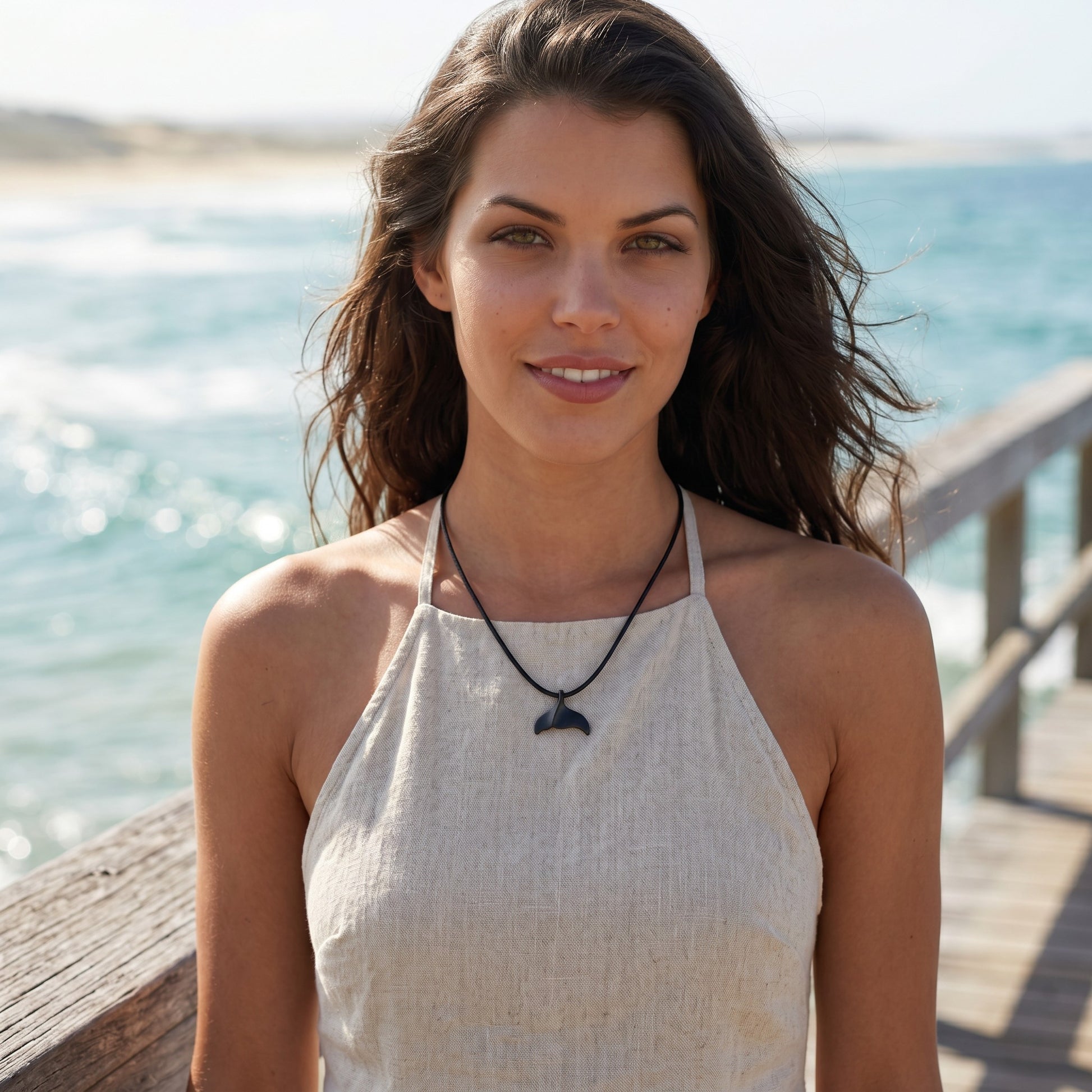 Whale Tail Fluke Necklace – Sealife Collection - Jet Black Finish - Big Blue