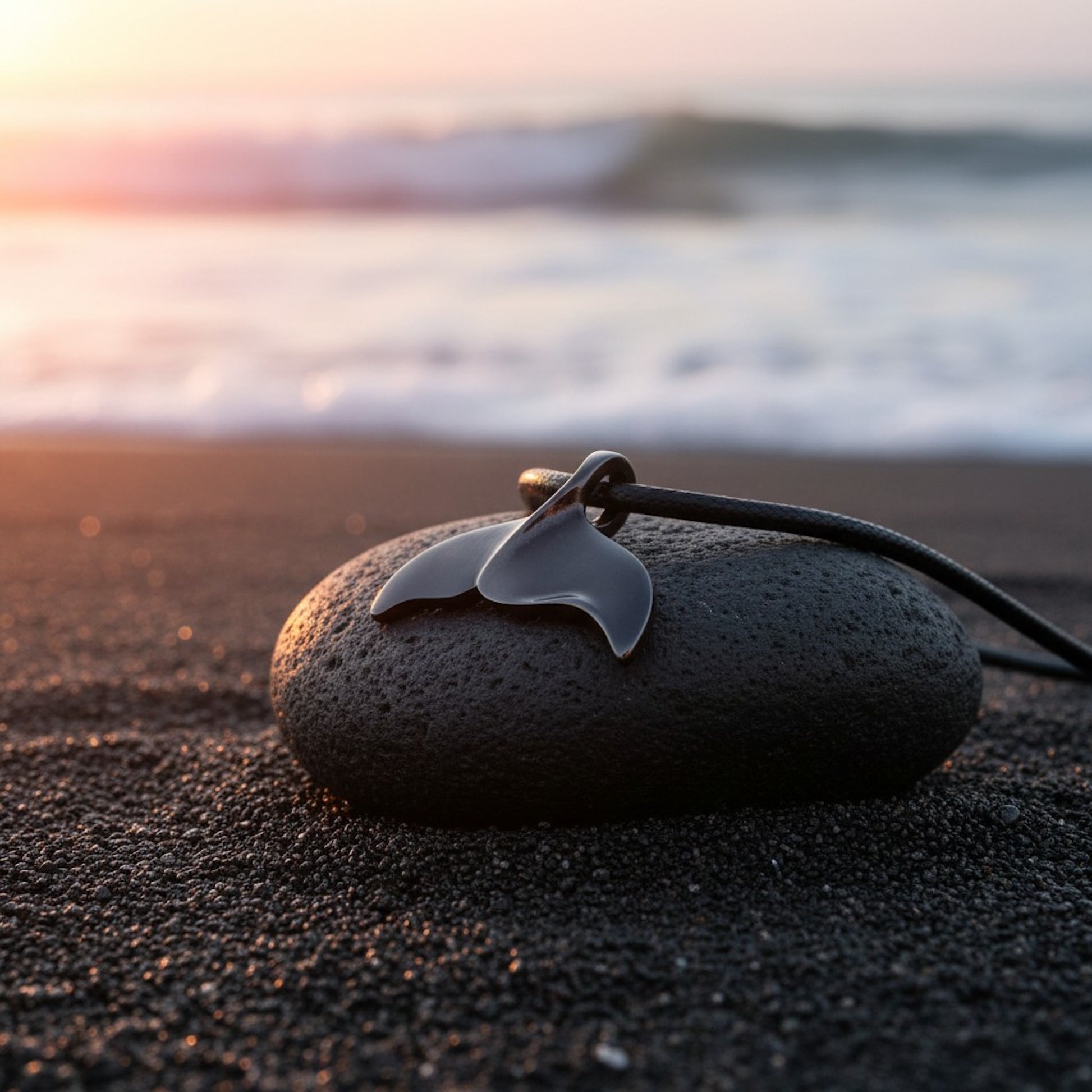 Whale Tail Fluke Necklace – Sealife Collection - Jet Black Finish - Big Blue