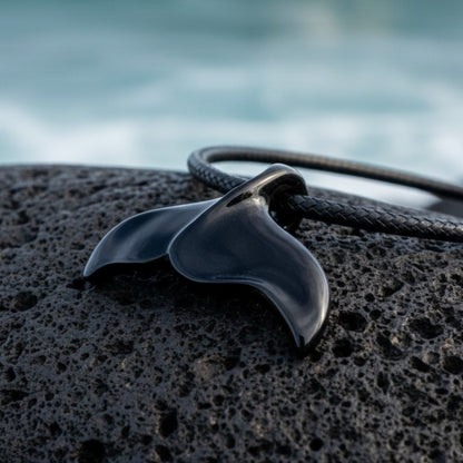 Whale Tail Fluke Necklace – Sealife Collection - Jet Black Finish - Big Blue