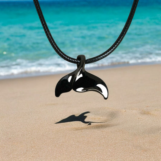 Black Whale Tail Necklace - Whale Fluke Black Pendant, Whale Watching Gift, Jet Black Whale Fluke Necklace, Gifts for Whale Lovers, Fluke Charm - Big Blue