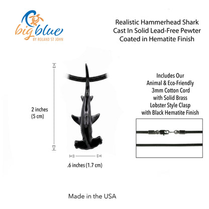 Hammerhead Shark Pendant – Sea Life Collection – Jet Black Finish