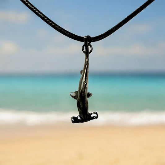 Shark Necklaces for Men and Women- Black Hammerhead Shark Pendant, Jet Black Shark Necklace, Hematite Finish Necklace, Gifts for Shark Lovers, Scuba Diving Gifts - Big Blue