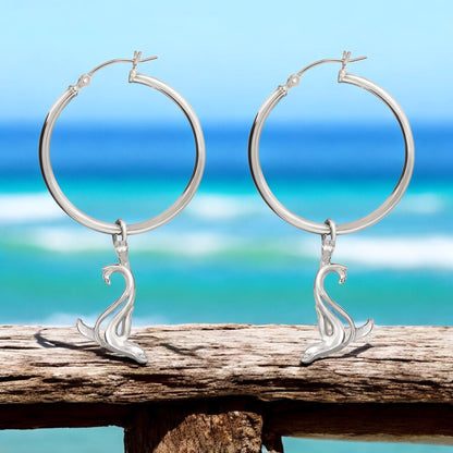 Sea Lion Hoop Earrings Sterling Silver- Sea Lion Drop Earrings for Girls, Sea Lion Dangle Earrings Sterling Silver, Beachy Earrings