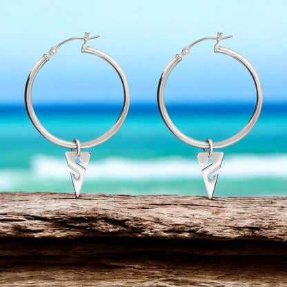 Line Arrow Sterling Silver Hoop Earrings- Earrings for Scuba Divers, Cave Diver Line Arrow Sterling Silver Drop Earrings