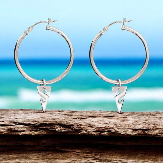 Line Arrow Sterling Silver Hoop Earrings- Earrings for Scuba Divers, Cave Diver Line Arrow Sterling Silver Drop Earrings