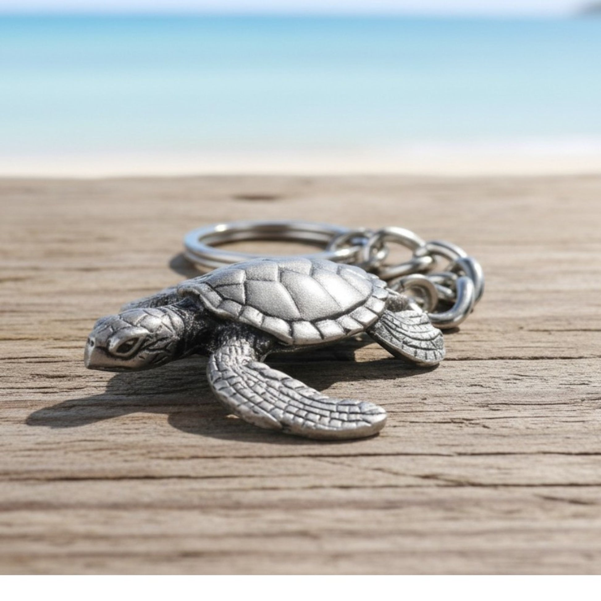 Sea Turtle Keychain – Sea Life Collection – Pewter - Big Blue