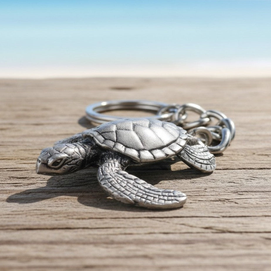 Sea Turtle Keychain – Sea Life Collection – Pewter - Big Blue