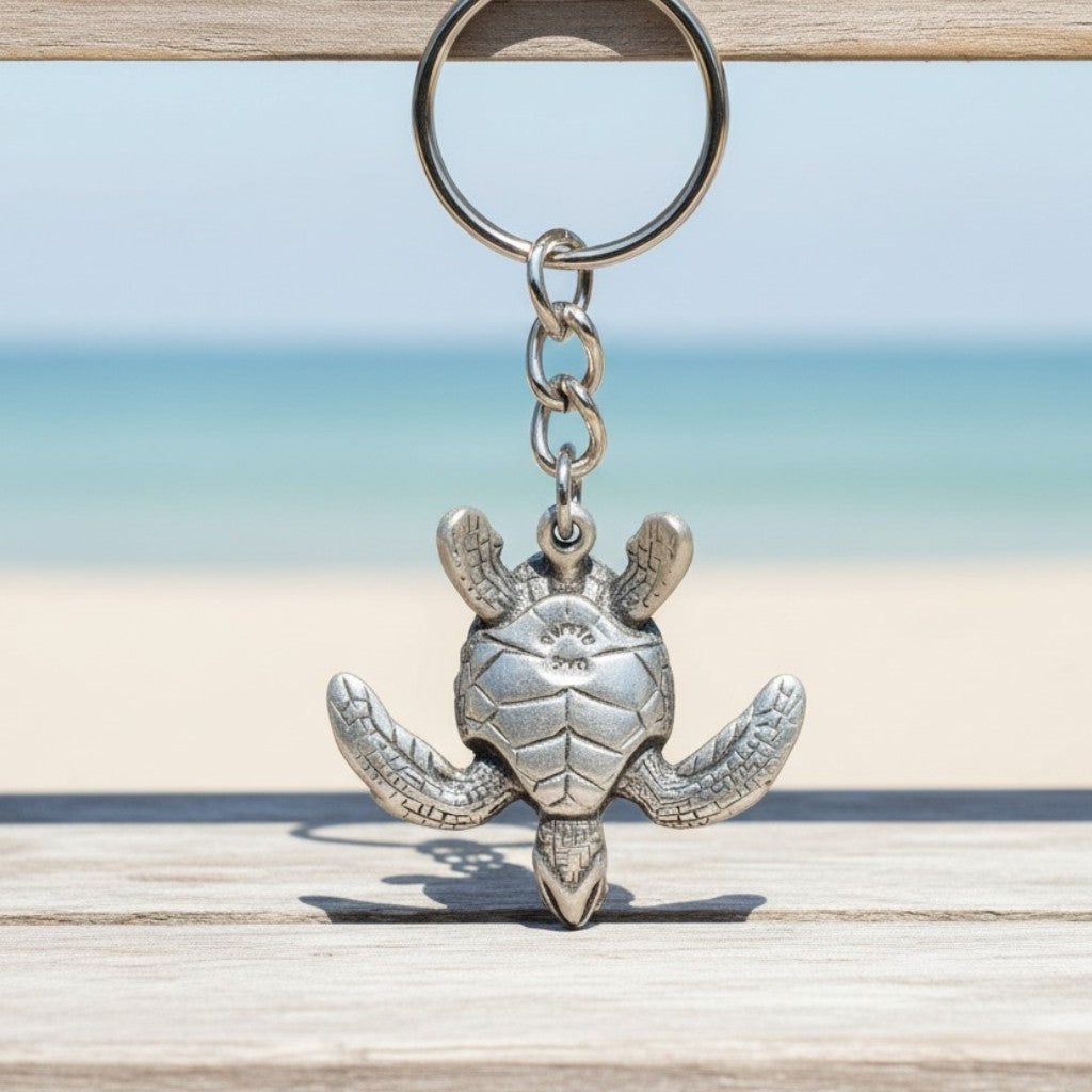 Turtle Keychain with Dive Flag – Diver's Collection – Pewter