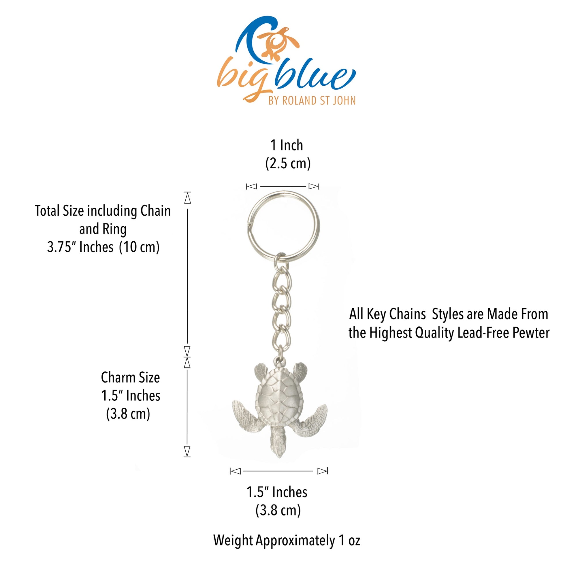 Sea Turtle Keychain – Sea Life Collection – Pewter - Big Blue