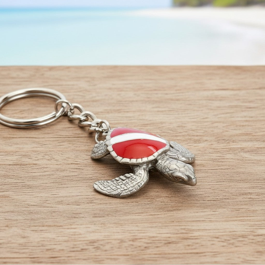 Turtle Keychain with Dive Flag – Diver's Collection – Pewter