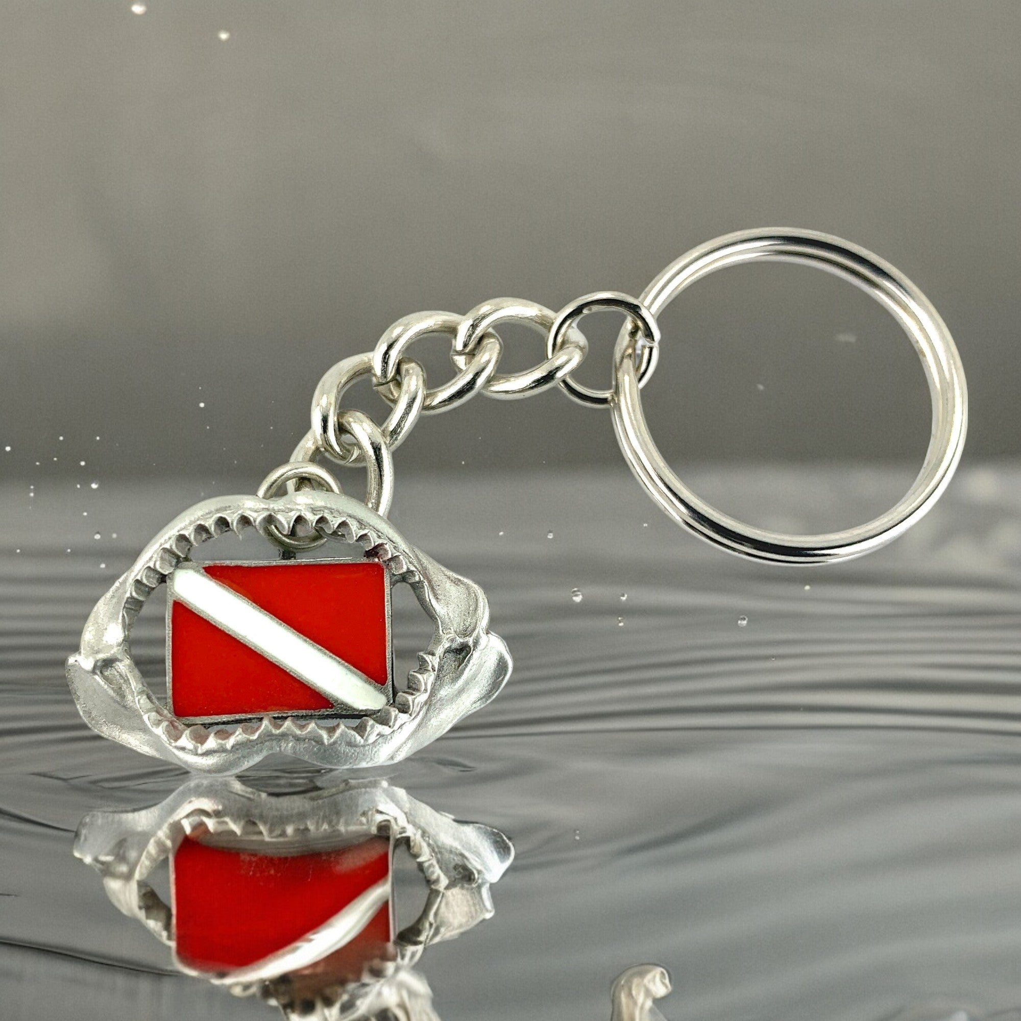 Shark Jaw Keychain with Dive Flag – Diver's Collection – Pewter