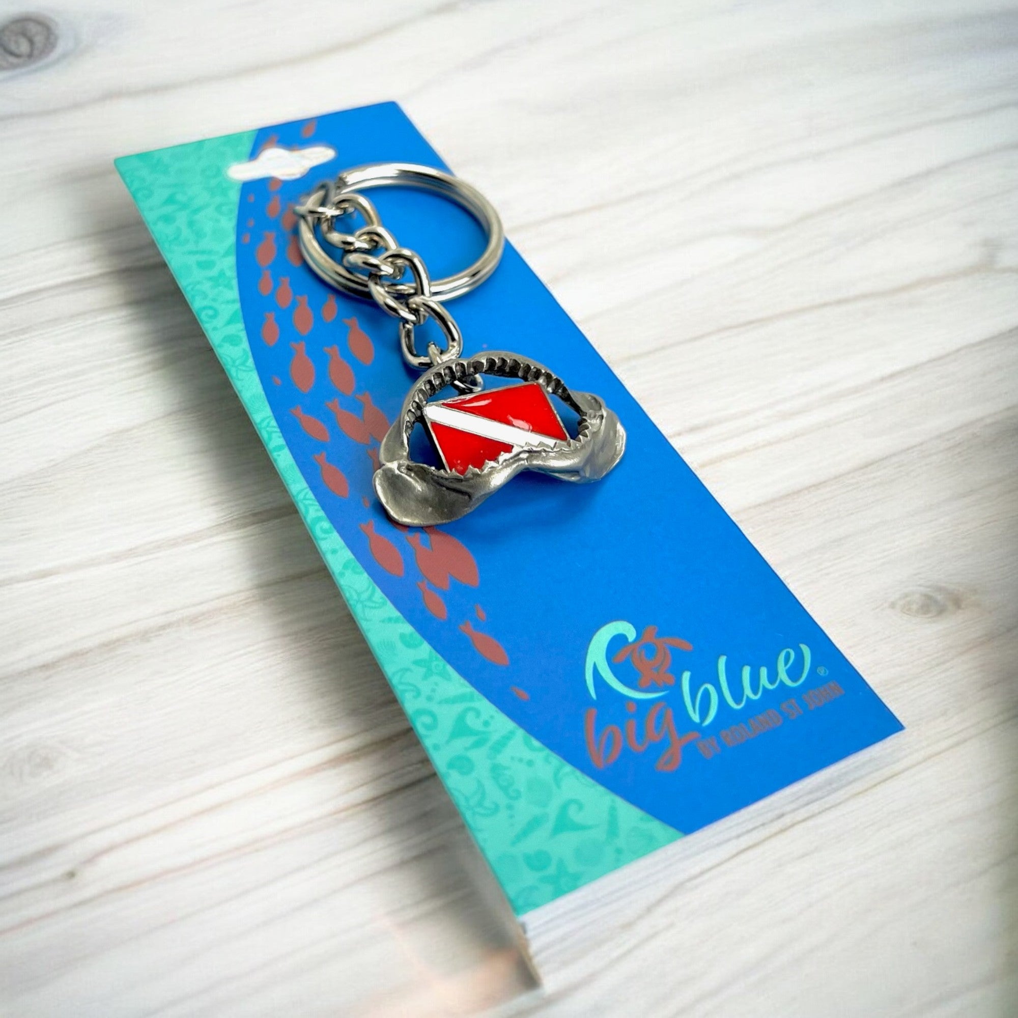 Shark Jaw Keychain with Dive Flag – Diver's Collection – Pewter