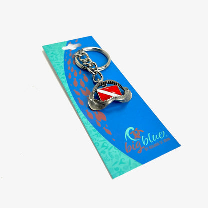 Shark Jaw Key Chain for Men and Women - Shark Tooth Key Fob, Scuba Diving Key Chains, Shark Tooth Charm with Dive Flag, Gifts for Shark Lovers - Big Blue